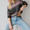 Lucky Brand Women’s Fairisle Crew Sweater(Black Combo)