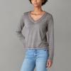 Lucky Brand Women’s Long Sleeve V Neck Tee(Asphault)