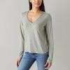 Lucky Brand Women’s Long Sleeve V Neck Tee(Balsam Green)