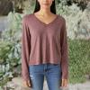 Lucky Brand Women’s Long Sleeve V Neck Tee(Fudge)