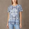 Lucky Brand Womens Printed Scoop Neck Tee(Blue Multi)