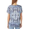 Lucky Brand Womens Printed Scoop Neck Tee(Blue Multi)