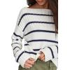 Lucky Brand Women’s Striped Pullover Sweater(Tofu Cadet Navy Str)