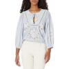 Lucky Brand Women’s Embroidered Peasant Blouse(Chambray Blue)