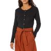 Lucky Brand Women’s Long Sleeve Button Up Pointelle Cardigan(Jet Black)
