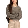 Lucky Brand Womens Mixed Cable Crew Sweater Pullover(Charcoal Heather)