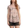 Lucky Brand Womens Printed Scoop Neck Tee(Beige Multi)