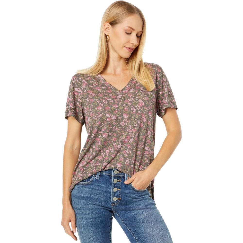 imageLucky Brand Womens Classic VNeck TeeBlack Floral Print