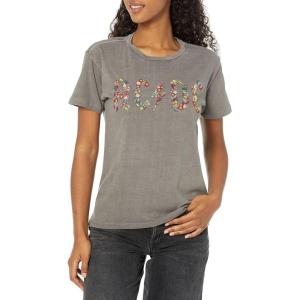 Lucky Brand Women’s ACDC Embroidered Boyfriend Tee(Blackened Pearl)