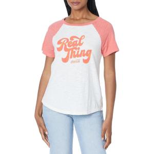 Lucky Brand Women’s Sure Thing Coke Raglan Crew Tee(White/Red Combo)