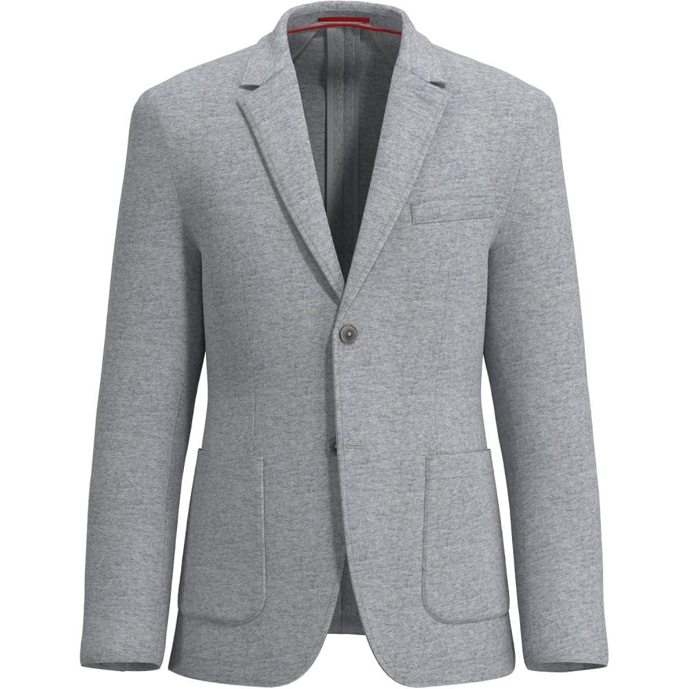 imageLucky Brand Mens Grey Heather Pique Knit Sportcoat Slim Fit Unstructured 2Button Patch Pockets Side VentsGrey