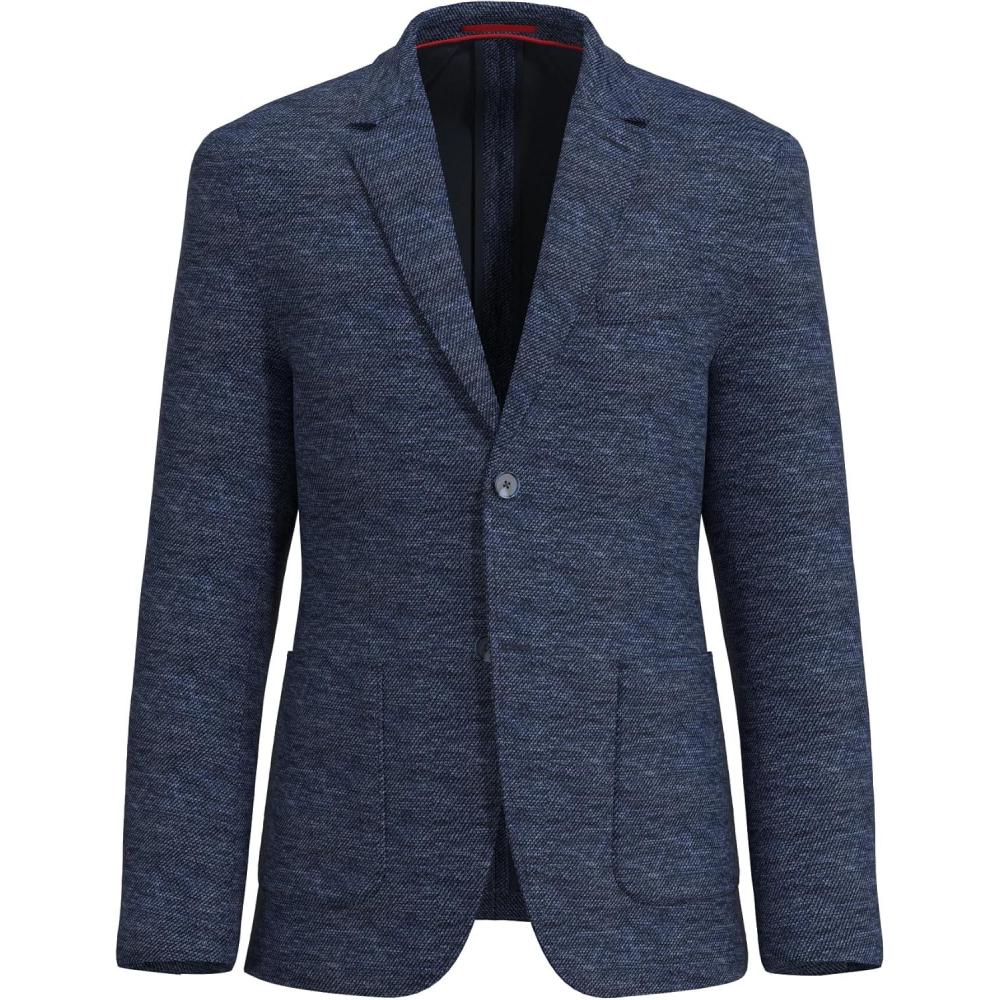 imageLucky Brand Mens Navy Heather Textured Knit Sportcoat Slim Fit Unstructured 2Button Patch Pockets