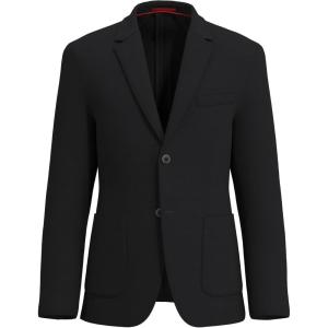 Lucky Brand Men’s Grey Heather Pique Knit Sportcoat, Slim Fit, Unstructured, 2-Button, Patch Pockets, Side Vents(Black)