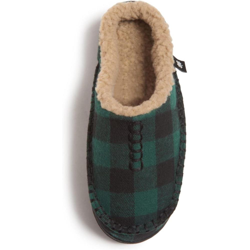 imageLucky Brand Boys Buffalo Plaid Memory Foam Clog Slippers Non Slip Rubber Sole House Shoes Kids Cozy Fluffy Bedroom ClogsHunter Green