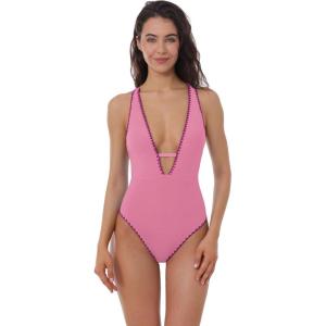 Lucky Brand Womens Marbella Maillot One Piece Swimsuit, Plunge Neck, Bathing Suits for Women(Pinkie)