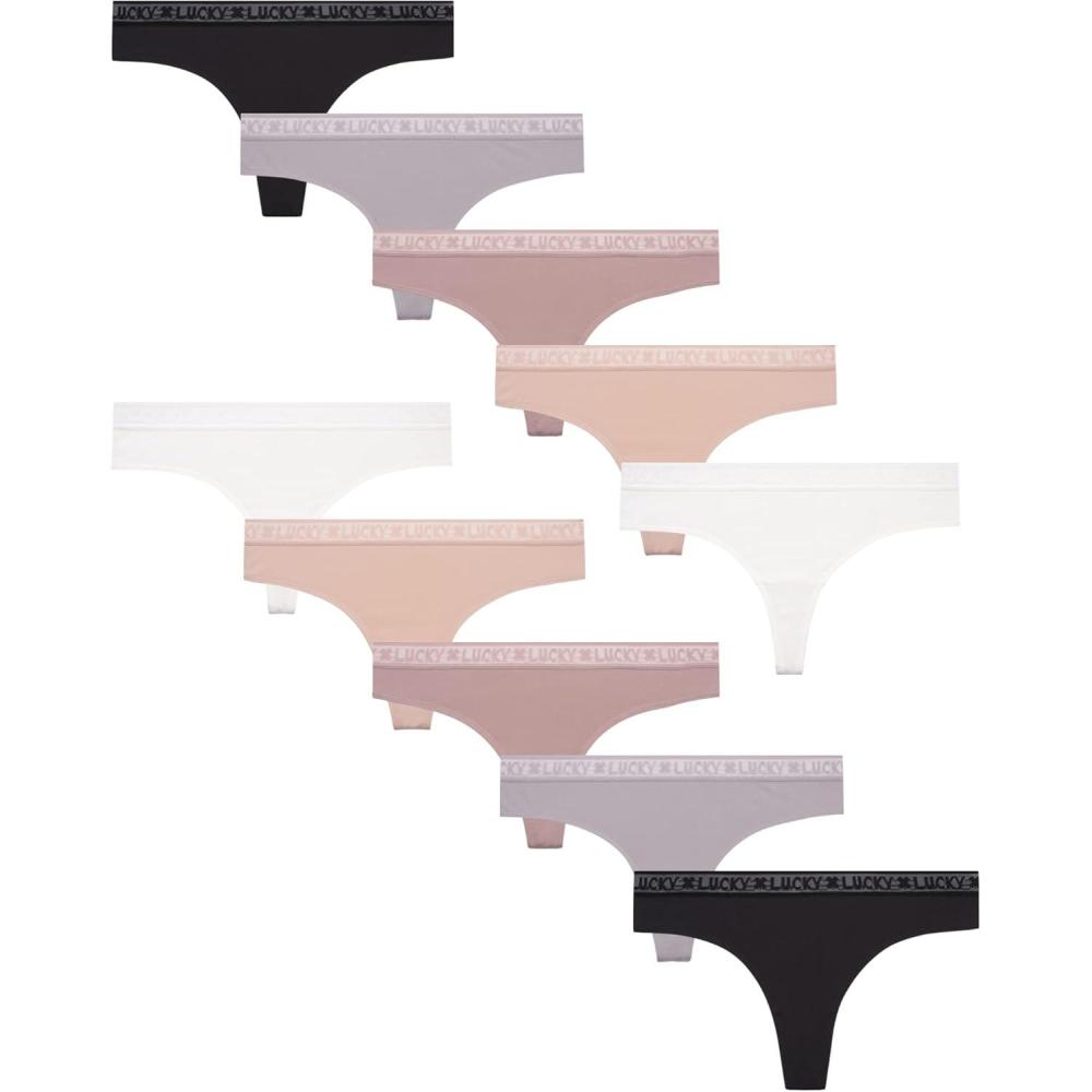 imageLucky Brand Womens Thong Panties 10PackGardeniaNaturalSilver SconceBlackMulti
