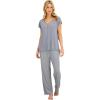 Lucky Brand Women’s Pajama Set – 2 Piece Henley Sleep Shirt and Lounge Pants – Silky Soft Sleepwear for Women(Floral Dots/Blue)