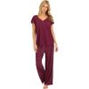Lucky Brand Women’s Pajama Set – 2 Piece Henley Sleep Shirt and Lounge Pants – Silky Soft Sleepwear for Women(Grape Vine/Maroon)