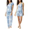 Lucky Brand Women’s Pajama Set – 4 Piece Sleep Shirt, Tank Top, Pajama Pants, Lounge Shorts (S-XL)(Blue)