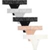 Lucky Brand Women’s Underwear – 5 Pack Microfiber Stretch Lace Thong Panties (S-XL)(Black/Black/Silver Sconce/Brush/Gardenia)
