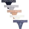 Lucky Brand Women’s Underwear – 5 Pack Microfiber Stretch Lace Thong Panties (S-XL)(Blue Iris/Brush/Gardernia/Silver Sconce/Indigo Blue Crescent Heights)