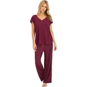 Lucky Brand Women’s Pajama Set – 2 Piece Henley Sleep Shirt and Lounge Pants – Silky Soft Sleepwear for Women(Grape Vine/Maroon)