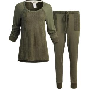 Lucky Brand Women’s Pajama Set – 2 Piece Ribbed Hacci Long Sleeve and Joggers Sleepwear(Beetle Green)