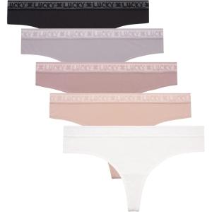 Lucky Brand Women’s Underwear – 5 Pack Stretch Thong Panties(Gardenia/Natural/Black/Silver Sconce/Multi)