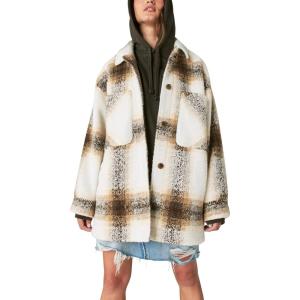 Lucky Brand womens Lucky Brand Women’s Oversized Plaid Shirt Jacket(Cream Plaid)