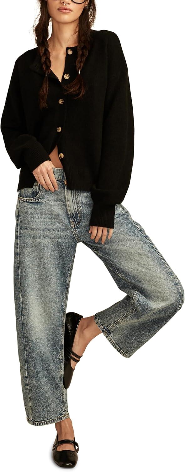 image:imageLucky Brand Womens Cloudsoft Crew Neck CardiganDark Black
