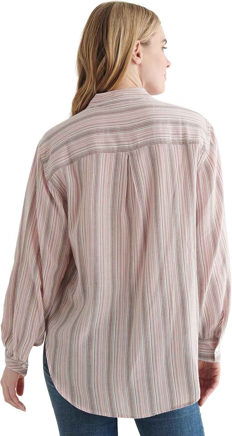 image:imageLucky Brand Womens Long Sleeve Button Neck Stripe Popover Top