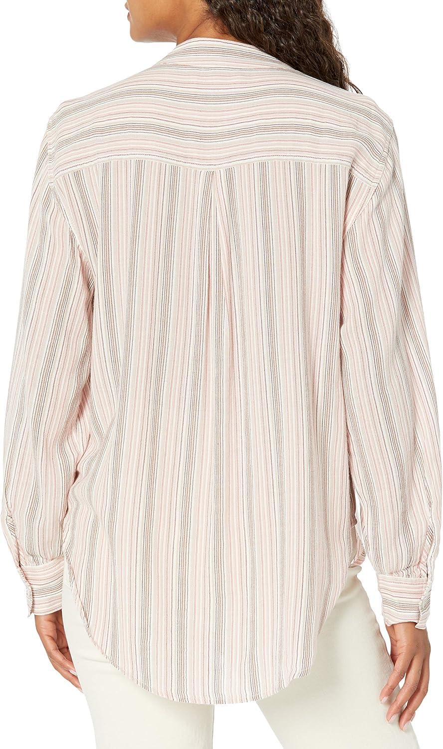 image:imageLucky Brand Womens Long Sleeve Button Neck Stripe Popover Top