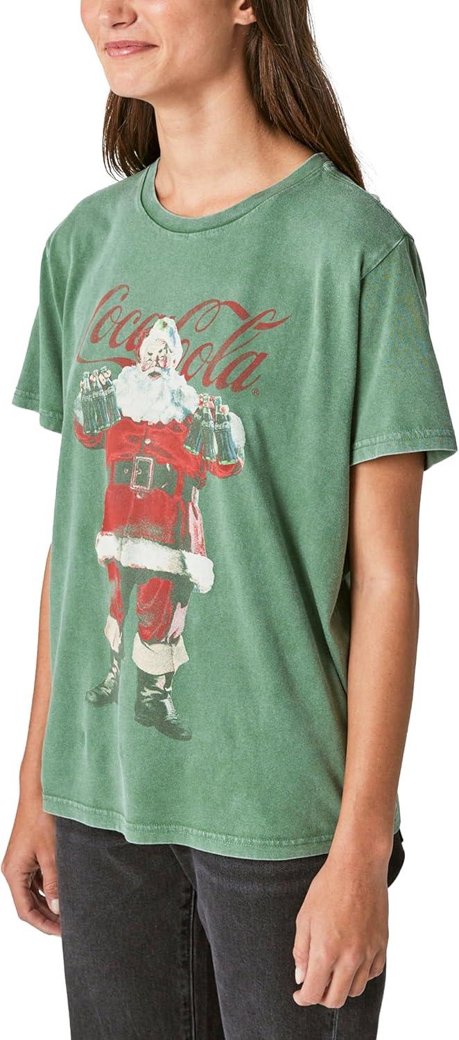 image:imageLucky Brand Womens Santa Claus Coca Cola Boyfriend TeeHunter Green
