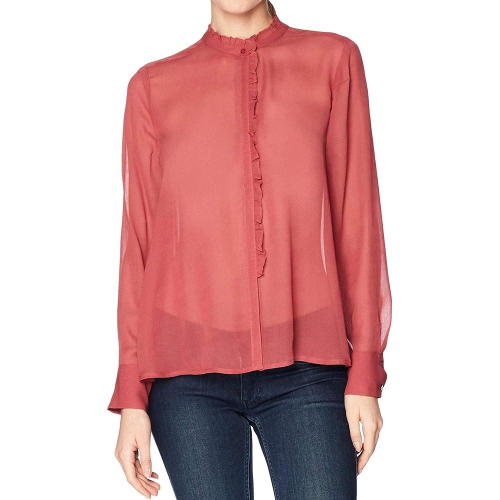 image:imageLucky Brand Ruffle Neck BlouseEarth Red
