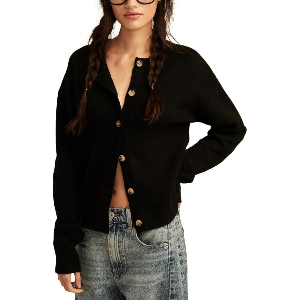 image:imageLucky Brand Womens Cloudsoft Crew Neck CardiganDark Black