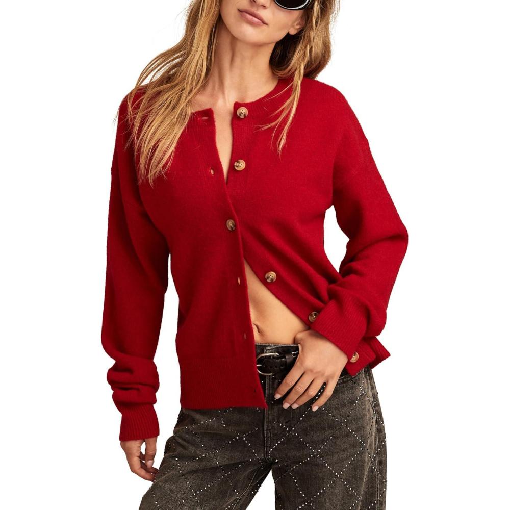 image:imageLucky Brand Womens Cloudsoft Crew Neck CardiganJester Red