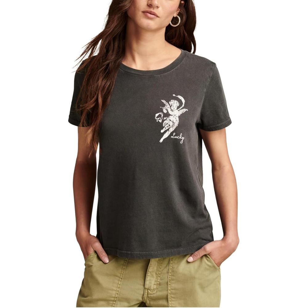 image:imageLucky Brand Womens Lucky Brand Classic Crew Neck TeeJet Black