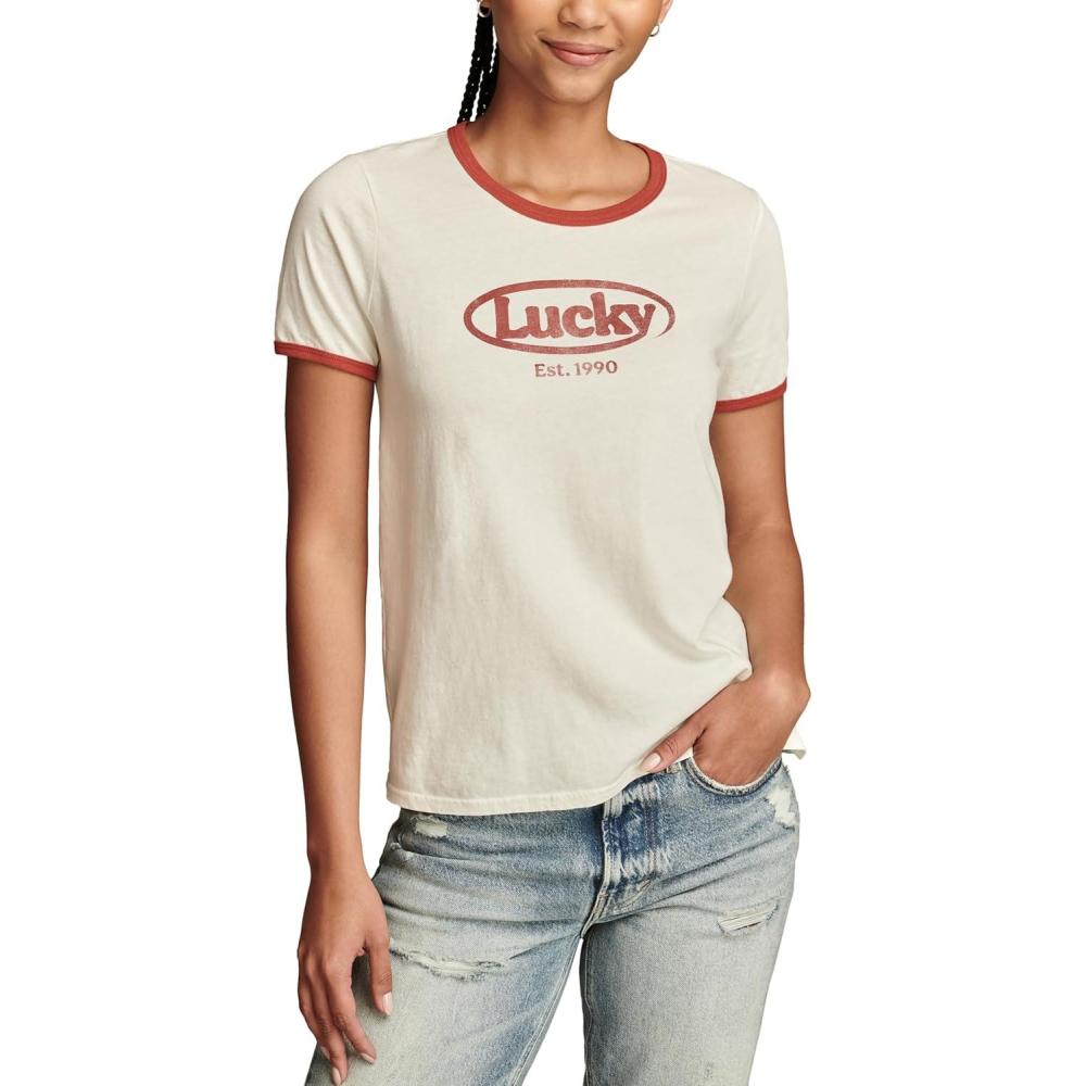 image:imageLucky Brand Womens Lucky Brand Classic Crew Neck TeeLilly White