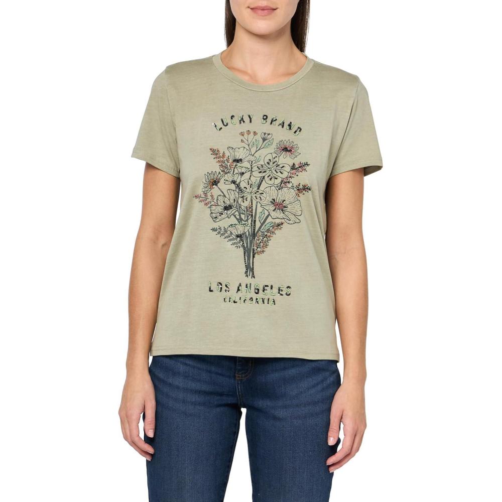 image:imageLucky Brand Womens Lucky Brand Classic Crew Neck TeeSea Grass