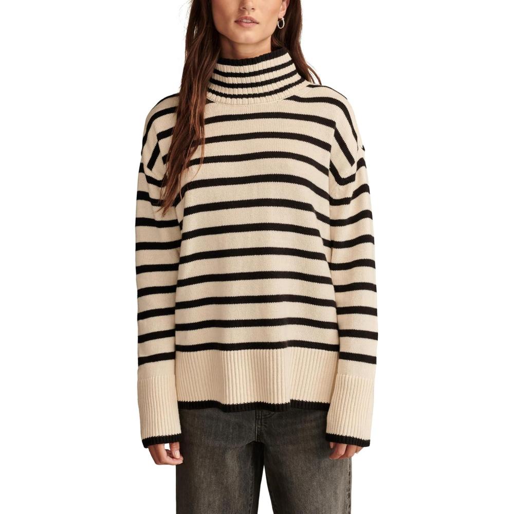 image:imageLucky Brand Womens Mock Neck TunicWhitecap Grey Stripe