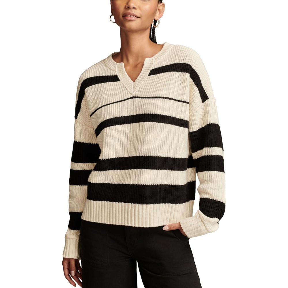 image:imageLucky Brand Womens Notch Neck PulloverTofuBlack Stripe