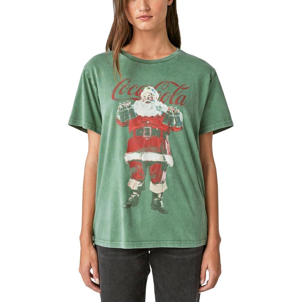 image:imageLucky Brand Womens Santa Claus Coca Cola Boyfriend TeeHunter Green