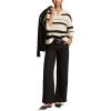 Lucky Brand Womens Notch Neck Pullover(Tofu/Black Stripe)