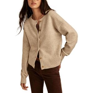 Lucky Brand Womens Cloudsoft Crew Neck Cardigan(Oatmeal Heather)