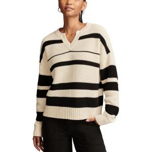 Lucky Brand Womens Notch Neck Pullover(Tofu/Black Stripe)