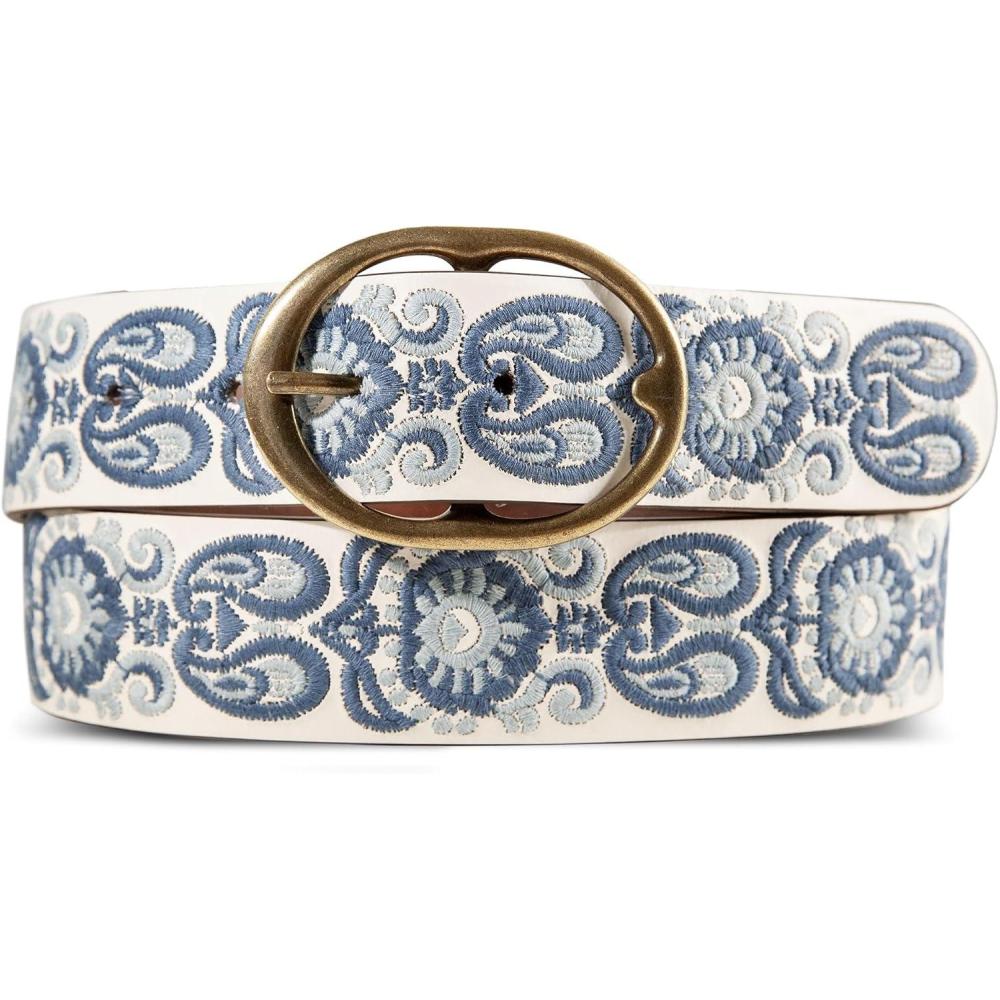 image:imageLucky Brand Womens Embroidered Leather Belt  Stylish  Classic  WesternInspired  American Heritage  Jean  PantEmbroidered  CreamBlue