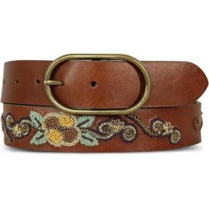 Lucky Brand Women’s Embroidered Leather Belt | Stylish | Classic | Western-Inspired | American Heritage | Jean | Pant(Embroidered & Beaded – Brown)