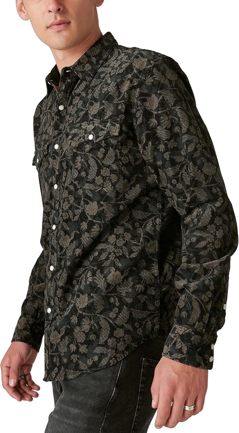 image:imageLucky Brand Mens Lucky Brand Mens Corduroy Printed Western Long Sleeve ShirtBlack Multi
