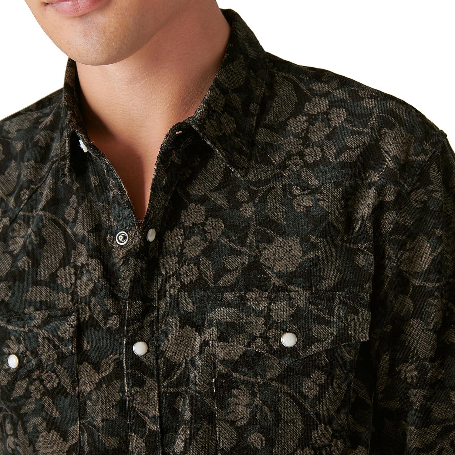 image:imageLucky Brand Mens Lucky Brand Mens Corduroy Printed Western Long Sleeve ShirtBlack Multi