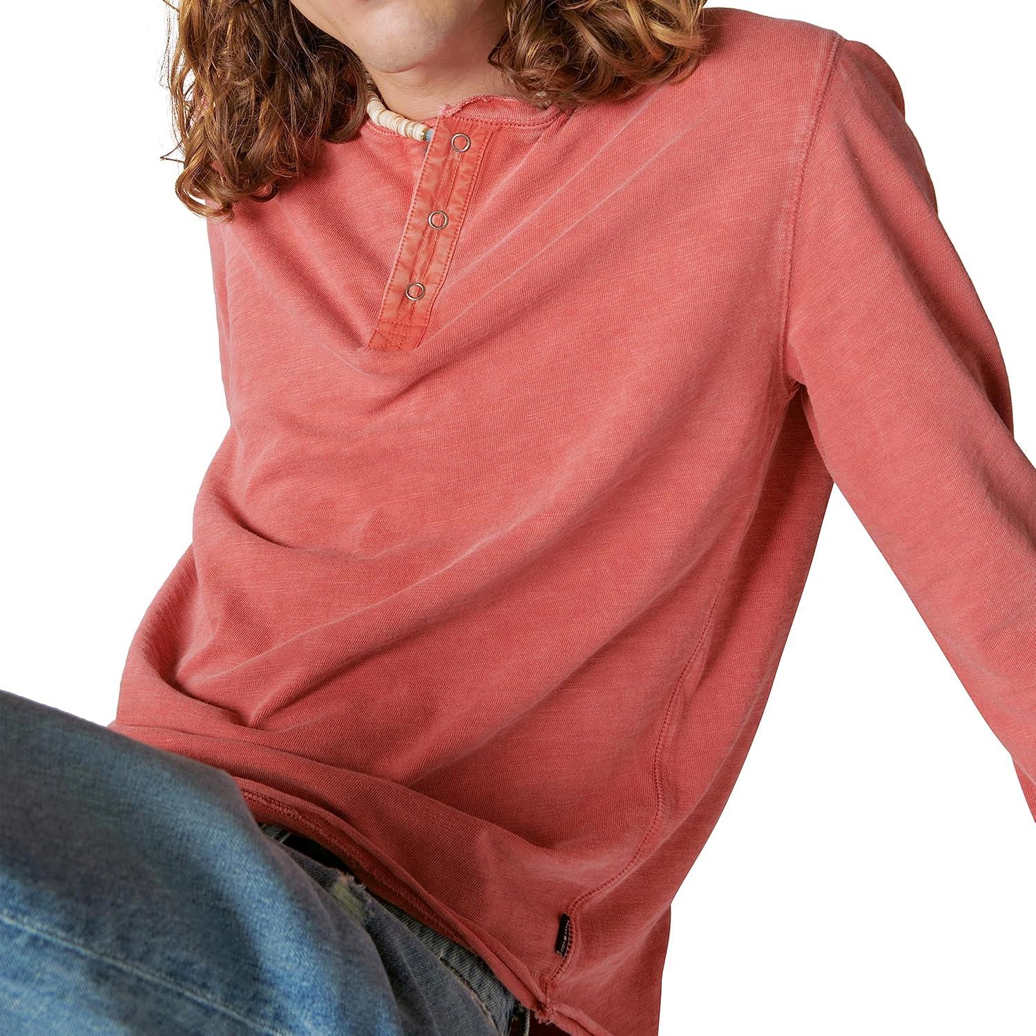 image:imageLucky Brand Mens Lucky Brand Mens Weekend Slub Jersey Jersey Long Sleeve HenleyCardinal